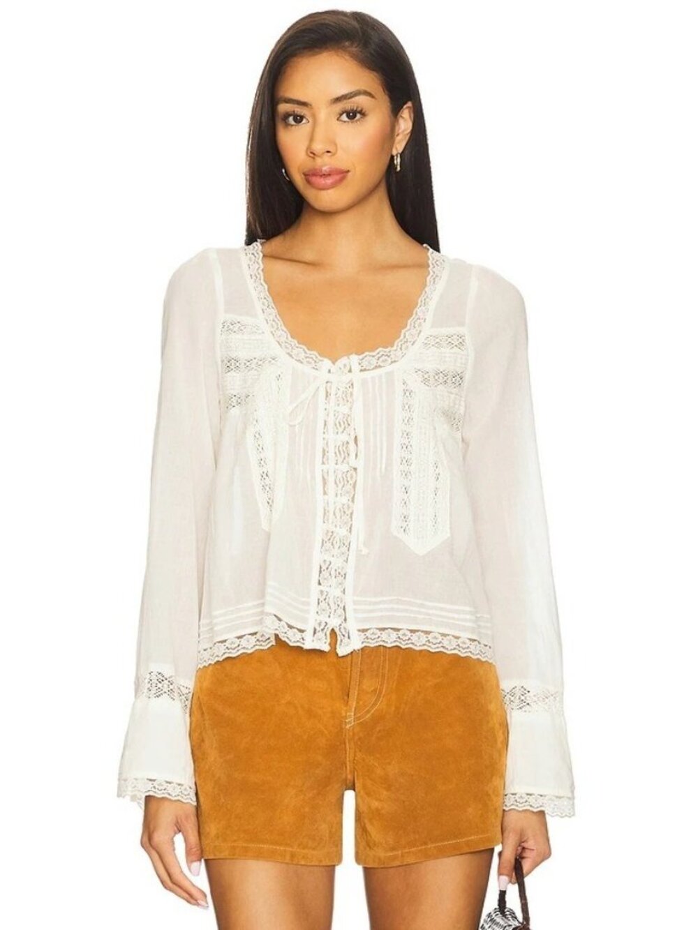 Free People Evermore Long Sleeve Button-Down Blouse in Ivory Small